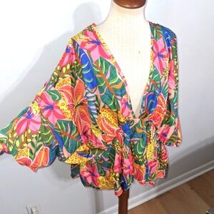 SHEIN Colorful Floral Wide Sleeve Blouse- W Sz 18- 3XL